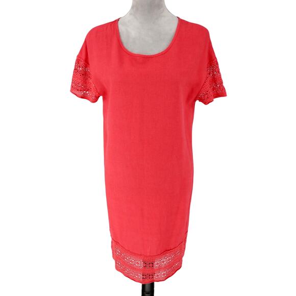 Sigrid Olsen Dress Womens XS Red Linen Blend Lace Hem Shift Pullover Beach - Picture 1 of 12